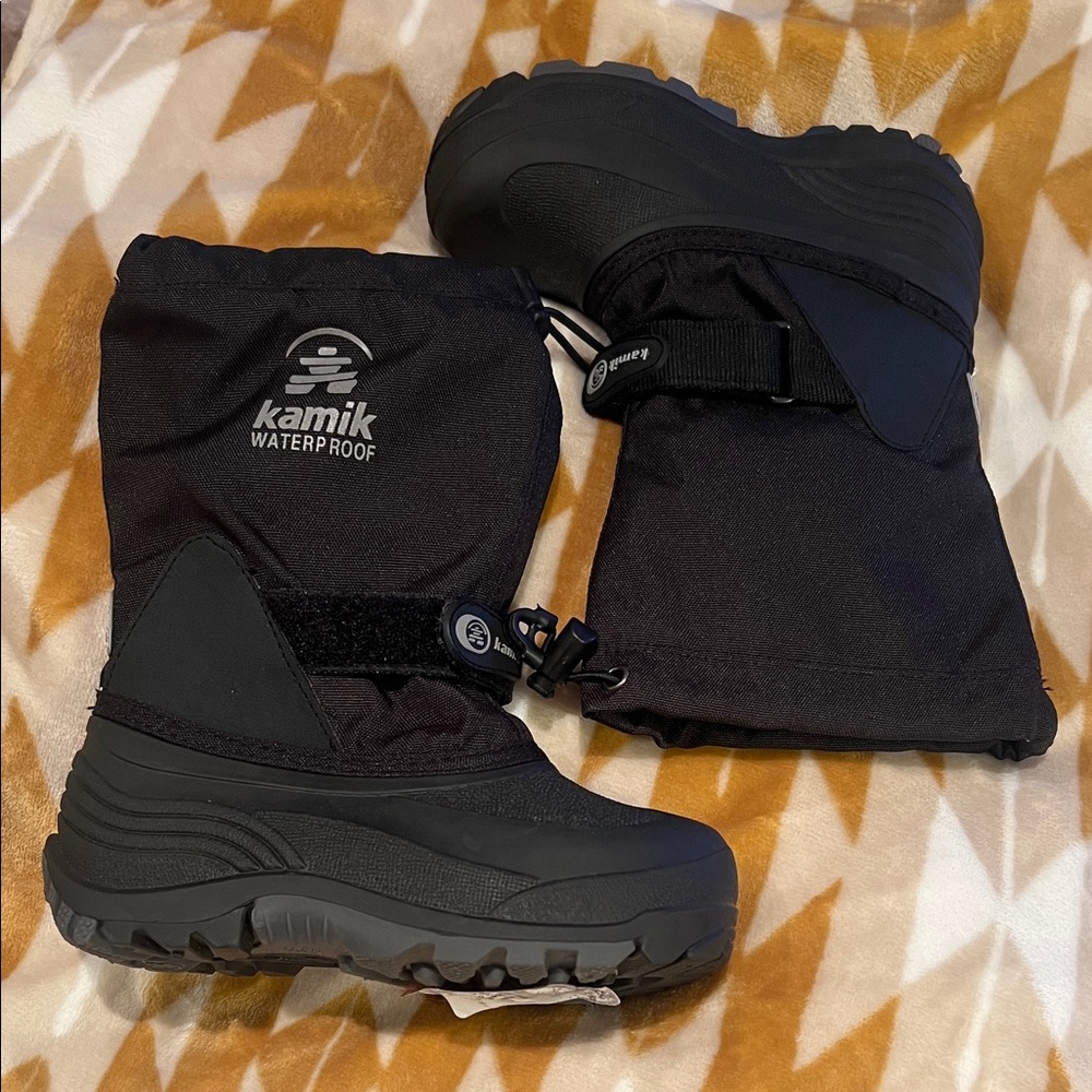 Kamik Waterproof Black Snow Boots with Adjustable Straps - Kids 12